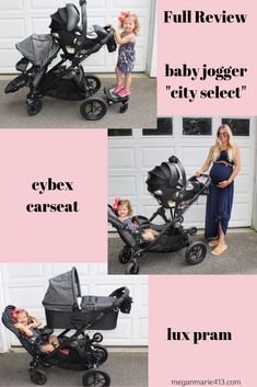 the baby jogger city select stroller is shown in three different pictures and features instructions