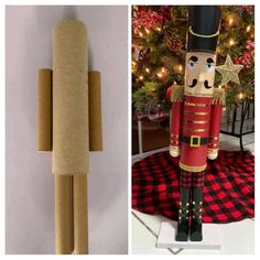 the nutcracker is made out of toilet paper and rolled up to look like it's ready for christmas