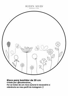 a black and white drawing of flowers in a circle with the words rues bastidor de 20 cm