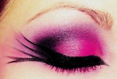 Whenever I see makeup like this I think of the Color Guard and their awesome shows! Love you Arien, Bri, Abigail (:P), and Addi! Rosa Make-up, Flamingo Costume, Black Eye Makeup, Pink Eye Makeup, Halloween Eye Makeup, Halloween Eyes, Pink Eyeshadow, Pink Makeup, Pink Eyes