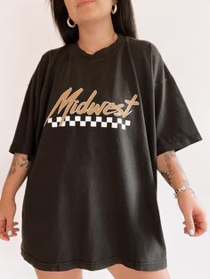 Midwest Checkered Graphic Tee Shirt Grunge Hippie, Photo Edits, Oversized Graphic Tee, Vinyl Shirts, Comfort Colors Tee, Graphic Tee Shirts, Tee Design, Vintage Tees, Jacket Tops