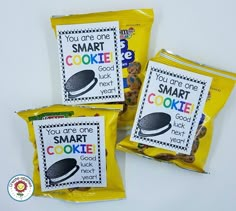 three bags of smart cookie cookies on a white background with the words you are one smart cookie