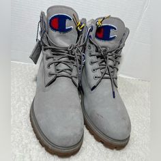 Timberland X Champion Grey Nubuck 6 Inch Premium Waterproof Boots Men’s Sz 11m. Boot Is In Used Condition And Has Signs Of Wear But Boot Is Still In Great Condition. Upper Material Has Little Spots But It’s In Excellent Condition And Very Clean, Inside Is Clean And The Soles Are In Perfect Condition. Boot Comes With 2 Extra Laces. Great Nice Boot For Casual Wear. Condition Is Pre-Owned. Shipped With Usps Priority Mail. Sold Out As Pictures. Thank You! Feel Free To Message Me For Any Questions. Thank You Timberland Waterproof Sneakers For Streetwear, Winter Waterproof Moc Toe Boots For Streetwear, Timberland Waterproof Moc Toe Boots For Streetwear, Timberland Moc Toe Waterproof Boots For Streetwear, Timberland Sporty Waterproof Winter Boots, Sporty Timberland Waterproof Winter Boots, Timberland Boots With Vibram Sole For Streetwear, Timberland Sneakers With Reinforced Toe, Timberlands Shoes