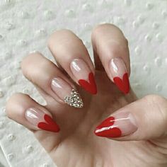 •@SssyGrly• Valentine Nails Acrylic, Nails Acrylic Almond, Almond Acrylic Nails Designs, Pink Tip Nails, Chic Nail Designs, S Nails, Heart Nail Designs, Valentine Nail Art, Nail Prices