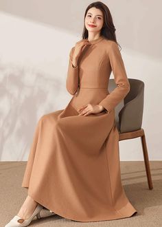 "★★ FEATURES * 30% wool, other fiber, nylon * Polyester lining * Two side pockets * Back zipper closure * Long sleeves * Fitted waist dress * Midi wool dress * Winter wool dress * Perfect for Winter, autumn * Dry clean ★★ The model is 170 cm (5′ 7″) tall with a 80 cm (31.5\") bust, 66 cm (26\") waist. She is wearing the wool dress in size XS. ★★ Bespoke Order Service If you Request other color Request the length Request a sleeve Your height is not between 155 cm- 172 cm Your weight is over 75 kg Wool Dress Winter, Winter Wool Dress, Grace Rose, Long Linen Skirt, Warm Dress, Women Casual Dress, Tall Dress, Linen Top Women, Cozy Dress