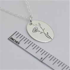 Birth Flower necklace with Morning Glory Design for September birth month. This hand-drawn design on sterling silver keepsake jewelry is simple enough for everyday wear. This custom necklace is a perfect gift for Grandma, Mom or Daughter on her Birthday, for Christmas or Mother's Day. *Charm: 13mm by 18mm *Chain Selection: 16-24 inch *Handcrafted from sheet metal with secure connections *Satin Finish .925 Sterling Silver, 14/20 Rose Gold Filled or 14/20 Yellow Gold Filled *Boxed in simple Kraft September Birth Month, Morning Glory Design, Silver Or Gold Jewelry, September Birth Flower, Birth Flower Necklace, September Birthday, Keepsake Jewelry, Birth Flower, Morning Glory