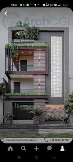 an architectural rendering of a building with plants growing on the balconies