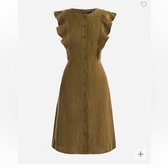 New, Never Worn Beautiful Olive Shirt Dress With Front Ruffles. Fits True To Size, Hits Above Knee On A 6’ Tall Body With Generous Ease And Movement. Cupro Dress, Olive Shirt, Work Wear Women, Dress For Women, Sheath Dress, Linen Blend, Shift Dress, Work Wear, Colorful Dresses