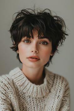 Super Short Shaggy Pixie, Short Flippy Hair, Flicks Haircut, Flirty Hairstyles, Hush Cut, Wavy Haircut, Flippy Hair, Hair Lookbook, Curly Shag Haircut