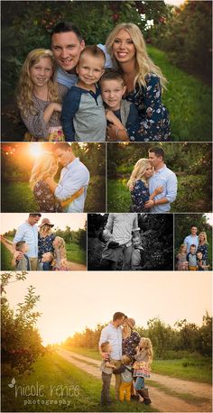 a collage of family photos taken at sunset