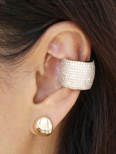 Materials 18k Gold Plated, Silver Plated. Brass, Cubic Zirconia Length 0.72" Length 0.74" Depth 0.7" Crystal Ear Cuff, Trendy Fashion Jewelry, Back Necklace, Gold Ear Cuff, Chain Anklet, Single Earring, Keep Jewelry, Gold Plated Chains, Pretty Jewellery