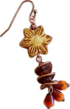 Glass Flower Earrings, Flower Orange, Brown And Orange, Orange Earrings, Copper Accents, Color Flower, Fall Earrings, Glass Straws, Flower Earrings