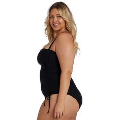 Plus Size Juniors' Cyn & Luca Drawstring 1-Piece Swimsuit Black Drawstring Swimwear For Pool, Solid Swimwear With Drawstring For Sunbathing, Black Swimwear With Drawstring For Pool, Beachwear Swimwear With Drawstring For Sunbathing, Solid Color Diving Swimwear, Solid Swimwear With Drawstring For Pool, Solid Color Swimwear With Drawstring For Pool, Swimwear With Drawstring For Pool, Drawstring One-piece Swimwear For Beach Season