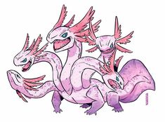 two pink and white dragon like animals with wings on their backs, facing opposite directions