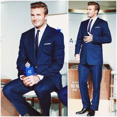 David Beckham in Dior Homme - Haig Club Whiskey Launch, Shanghai http://www.whats-he-wearing.com/2014/11/david-beckham-wears-dior-homme-navy-wool-suit-haig-club-whiskey-launch-shanghai-china.html?spref=tw Navy Wool Suit, Navy Suits, Dapper Mens Fashion, Navy Suit, Shanghai China, Dressed To Kill