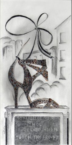 a drawing of a woman's high heeled shoe on top of a sign