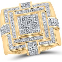 GND 10K Yellow Gold Square Cluster Ring with Pave-Set Round Diamonds - 0.75 Carat Total Diamond Weight Yellow Gold Mens Rings, Silver Anniversary, Mens Chain Necklace, Diamond Dangle Earrings, Real Jewelry, Diamond Cross Pendants, Square Rings, Gold Necklace Women, Silver Chain Bracelet