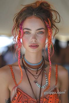 Festival Hairstyles: Unleash Your Inner Boho Chic at Coachella - Puqqu Weird Haircuts, Braided Half Updo, Colored Hair Extensions, Updo Styles