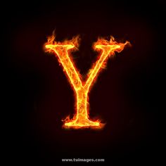 the letter y in fire on a black background