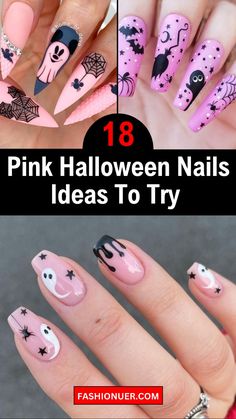 Get spookily stylish with these 18 pink Halloween nails ideas to try in 2024! Embrace the eerie season with fun and vibrant nail designs perfect for Halloween. #PinkHalloweenNails #HalloweenNailArt #SpookyNailDesigns #PinkNailIdeas #HalloweenManicure #NailInspiration #NailArtTrends #NailDesignIdeas #2024NailTrends #NailArt Pink Nails For Halloween, Happy Halloween Nails, Pink October Nail Art, Halloween Nails Designs Simple, Fall Or Halloween Nails, Pink Chrome Halloween Nails, Cute Halloween Nail Designs Pink, Feminine Halloween Nails, Pink Halloween Short Nails