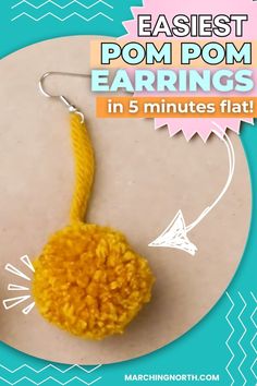 an earring is shown with the words easyest pom pom earrings in 5 minutes