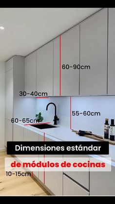 a kitchen with white cabinets and wood flooring is shown in this graphic above the words