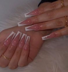 Pink V Nails Coffin, Medium French Tip Nails Coffin, Square Acrylic Nails Long French Tip, White French Tip Square Acrylic Nails, Long Deep French Tip Nails, V French Nails Coffin, Nails With No Gems, Long French Nails With Design, Spanish Tips Nails