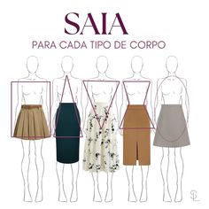 Saia ideal para cada tipo de corpo 👗Retângulo - Saia plissada, cinturinha marcada, cintos, saia evasê ou em A. 👗 Triângulo - saia levemente afuniladas de tecidos firmes, evitar volume. 👗 Triângulo invertido -Saia evasê e destacar os quadris, estampa, bolsos, detalhes e babados 👗 Ampulheta - saia retas que acompanham as formas do seu corpo, evitar peças muito justa 👗 Oval - saia reta, evasê, evitar saias rodadas ✨Se você ainda tem dúvida de como vestir o seu corpo manda um direct! 📥 ... Triangle Body Shape, Long Skirt, Body Shapes, Beauty Hacks, Wardrobe, On Instagram