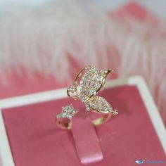 OrcaJump - Artfully Crafted Butterfly Ring and Earrings Set Alloy Rings Suitable For Gifts, Alloy Open Ring Jewelry For Gifts, Alloy Open Ring Jewelry Gift, Gold Alloy Ring, Gold Alloy Ring Jewelry, Elegant Alloy Ring Jewelry, Elegant Alloy Rings For Gift, Gold Alloy Open Ring Jewelry, Butterfly Shaped Metal Jewelry For Weddings