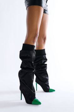 AZALEA WANG MARVELED BLACK BOOT Statement Boots, Azalea Wang, High Heel Boots Ankle, Leather Accents, Thigh High Boots, Moto Jacket, Stiletto Heel, Thigh Highs, Black Boots