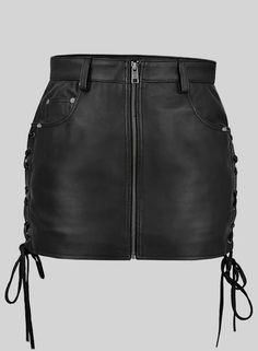 Edgy Leather Skirt For Club, Edgy Leather Mini Skirt For Club, Leather Mini Skirt For Club, Rocker Chic Aesthetic, Lace Up Leather Skirt, Skirt Stitching, Aviator Leather Jacket, Black Leather Skirt, Leather Waist Bag