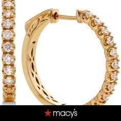 in stock Classic Hoop Earrings For Anniversary From Macy's, Classic Macy's Hoop Earrings For Anniversary, Macy's Classic Hoop Earrings For Anniversary, Yellow Gold Huggie Earrings With Vs Clarity, Classic Diamond Hoop Earrings By Macy's, Macy's Classic Yellow Gold Diamond Earrings, Gold Plated Hoop Earrings With Diamond Accents, Macy's Yellow Gold Round Diamond Earrings, Luxury Yellow Gold Hoop Diamond Earrings