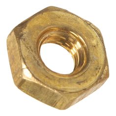 brass plated hex nut on white background