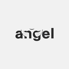 the word angel is written in black and white