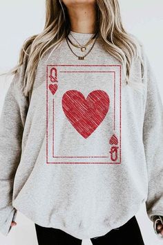 QUEEN OF HEARTS VALENTINES GRAPHIC SWEATSHIRT PREMIUM COTTON UNISEX SIZING CLASSIC FIT Made In: USA Queen Of Hearts Silhouette, Queen Of Hearts Valentines, Hearts Silhouette, Valentines Graphic, The Queen Of Hearts, Hearts Valentines, Get It Girl, Twist Style, Oversized Silhouette