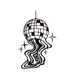 a black and white drawing of a disco ball