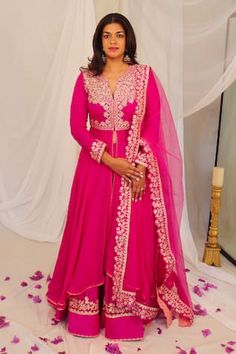 Buy Blue Blouse And Lehenga Cotton Embellished Lace Trims Scoop Neck Set For Women by POMCHA JAIPUR Online at Aza Fashions. Drape Lehenga, Dupatta Designs, Pink Anarkali, Halter Neck Blouses, Anarkali Lehenga, Pink Lehenga