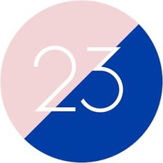 the number twenty five in a blue and pink circle