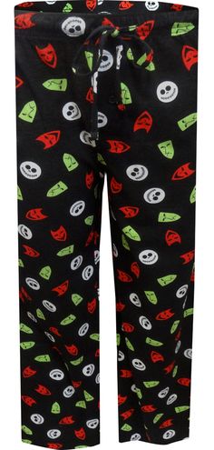 These lounge pants are colorful, creepy fun for both Halloween and Christmas! These cotton lounge pants for men feature Jack Skellington iconography from Disney's The Nightmare Before Christmas film. These soft cotton pajama pants are machine washable with a button fly and covered elastic waistband with drawstring tie and two pockets. They are perfect for the Skellington fan in your house! Christmas Cotton Bottoms With Elastic Waistband, Christmas Cotton Sleep Pants, Cotton Bottoms With Character Print For Pajama Party, Cotton Lounge Pants With Character Print, Cotton Loungewear Bottoms With Character Print, Multicolor Cotton Sleep Pants, Fun Cotton Bottoms For Pajama Party, Goth Pjs, Influencer Closet