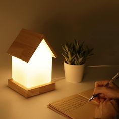 "LED Cabin House Style Rubber Wood Table Lamps Touch Type Remote Control Battery Operated Desk lamps" Wooden Small House, Quaint House, Friendship Lamps, Wood Lamp Base, Kids Table Lamp, Bedside Reading Lamps, Led Night Lamp, Cabin House, Small Lamp