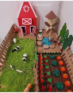 a cake made to look like a farm scene