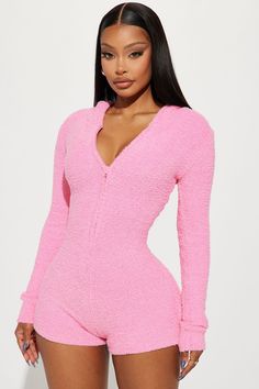 Available In Taupe And Pink. Cozy Romper High Neck Long Sleeve Front Zipper Hooded Boy Short Stretch 100% Polyester Imported | Cozy Era Romper in Pink size Large by Fashion Nova High Neck Long Sleeve, Fashion Lookbook, Pink Outfit, Casual Style Outfits, Matching Dresses, Rompers Women, Cute Casual Outfits, Pink Fashion, Front Zipper