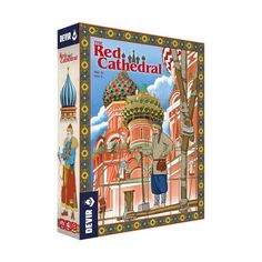 the red cathedral jigsaw puzzle box is open and showing it's artwork