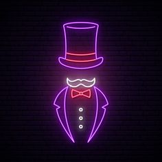 a man in a top hat and bow tie neon sign