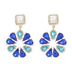 Material: Alloy Color: Black, Green, Blue, Rose Red, Purple Yellow Fashion Element: Flowers Style: INS Style Blue Flower Earrings For Party, Blue Flower Earrings For Summer Party, Blue Dangle Flower Earrings For Party, Full Earrings, Rose Rouge, Yellow Fashion, Blue Rose, Red Purple, Black Green