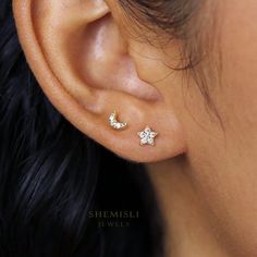 Mismatched Moon and Star Studs, Celestial Earrings, 5 Pointed Star CZ Studs, Mini Studs, Unisex, Gold, Silver SS085 Moon Studs Earrings, Moon Star Earrings, 5 Pointed Star, Double Ear Piercings, Ear Piercing Studs, Save Trees, Celestial Earrings, Moon And Star Earrings, Star And Moon