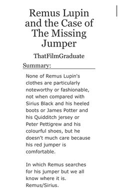 the back cover of an article about remus lupin and the case of the missing jumper