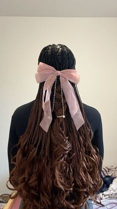 Bows And Braids, Coquette People, Single Braids Hairstyles, Hair Baddie, 4c Natural Hairstyles Short, French Curl Braids, Diy Hair Wig, Curl Braids, Short Box Braids Hairstyles