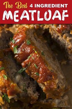 meatloaf with sauce and parsley on a cutting board