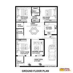 the ground plan for a house with three bedroom and two bathrooms in each floor area